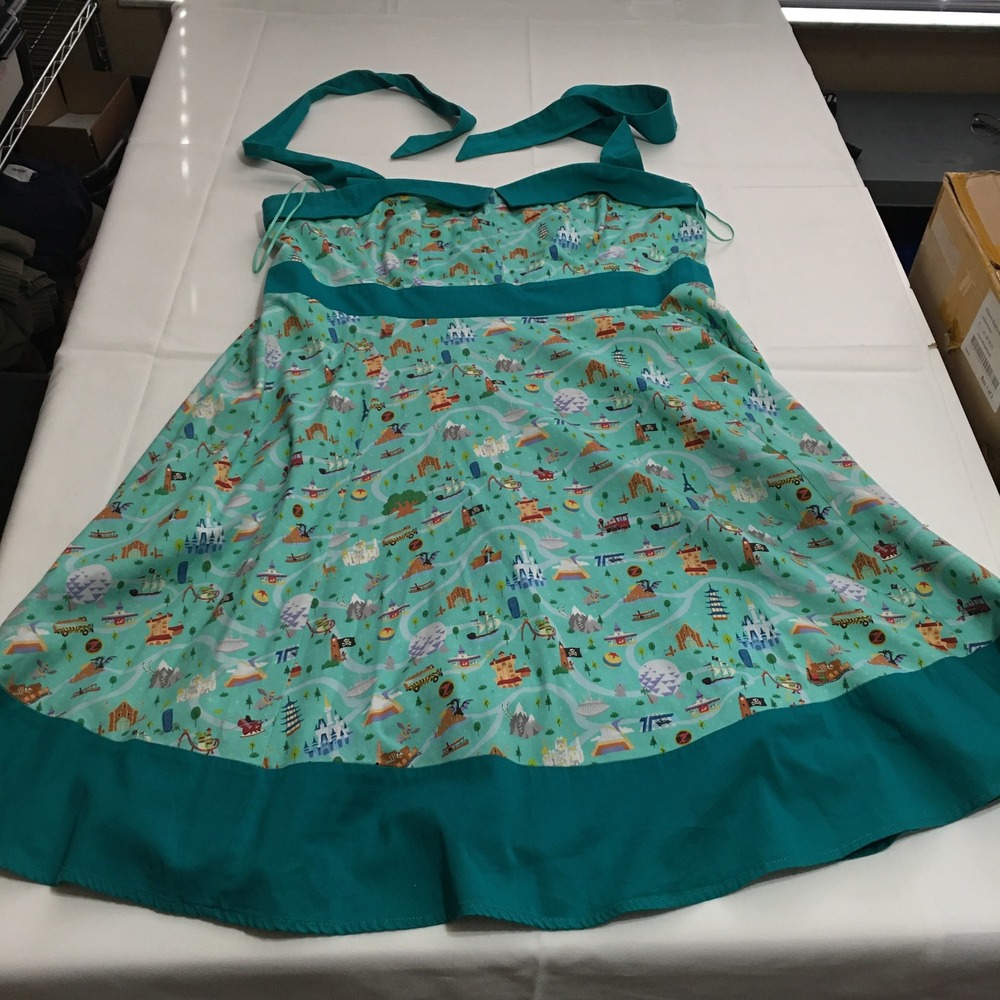 Disney Parks The Dress Shop Dress Women 1X Teal Park Icons Halter Smocked